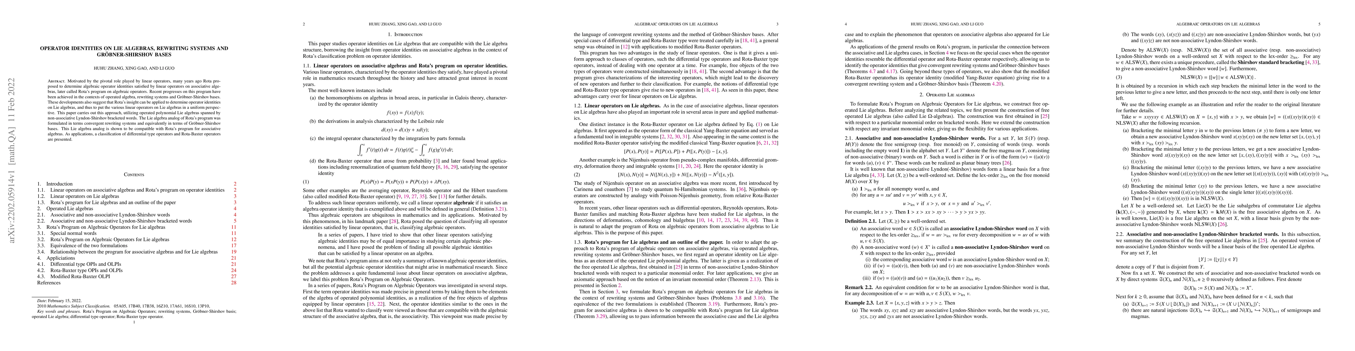Thumbnail for Operator identities on Lie algebras, rewriting systems and
  Gr\"obner-Shirshov bases