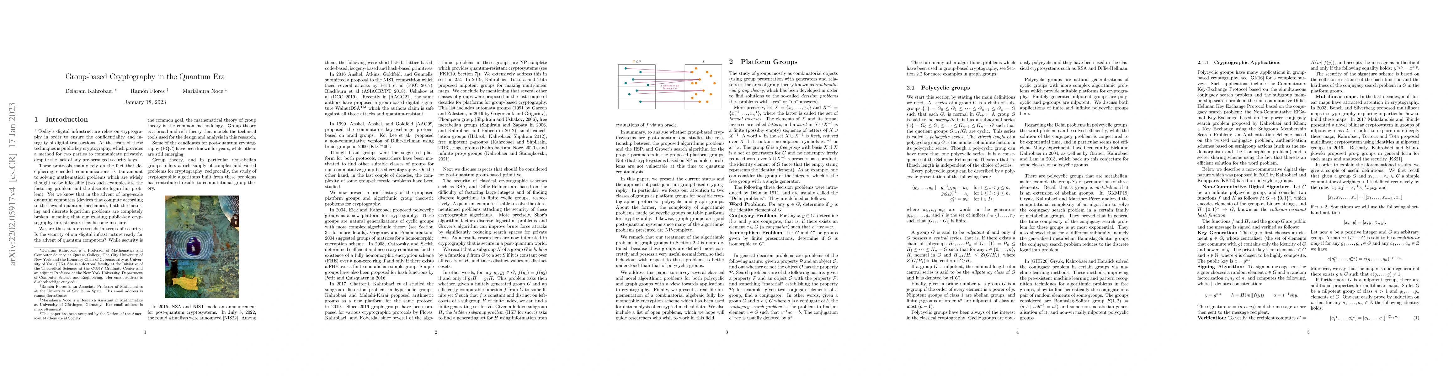 Thumbnail for Group-based Cryptography in the Quantum Era
