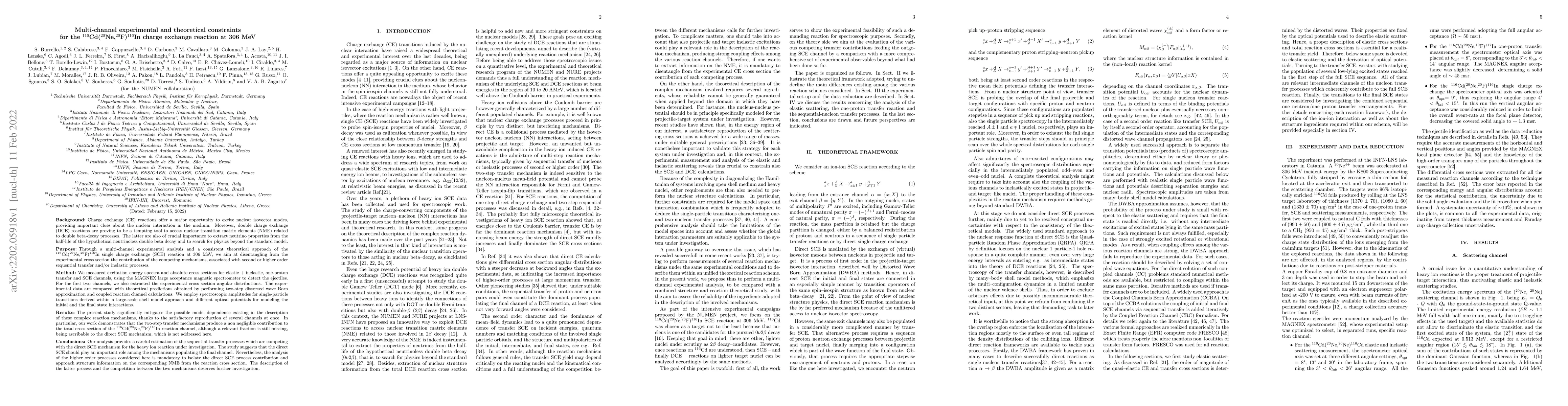 Thumbnail for Multi-channel experimental and theoretical constraints for the
  $^{116}$Cd($^{20}$Ne,$^{20}$F)$^{116}$In charge exchange reaction at 306 MeV