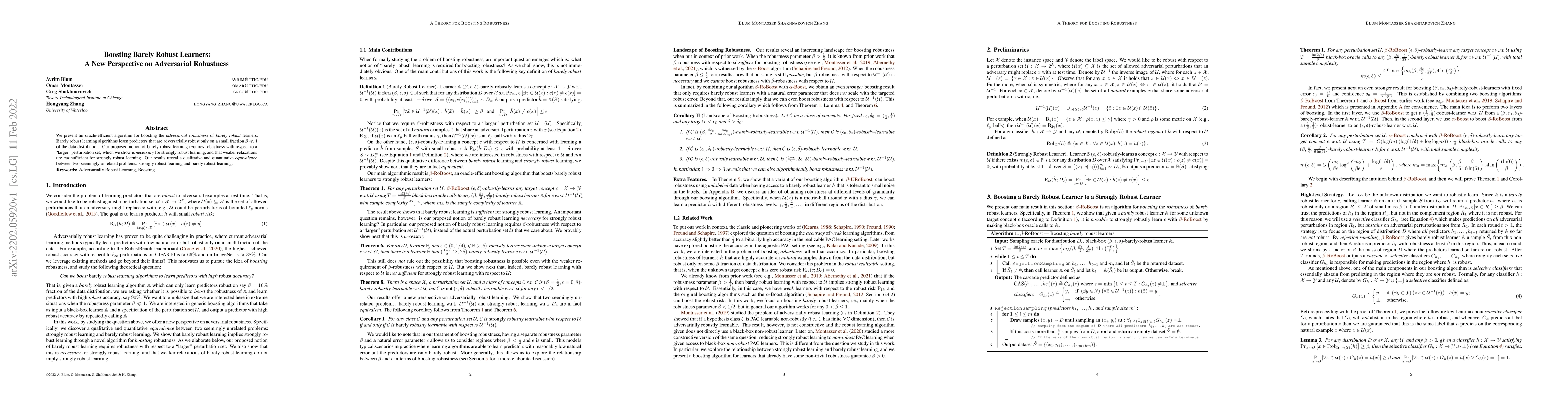Thumbnail for Boosting Barely Robust Learners: A New Perspective on Adversarial
  Robustness