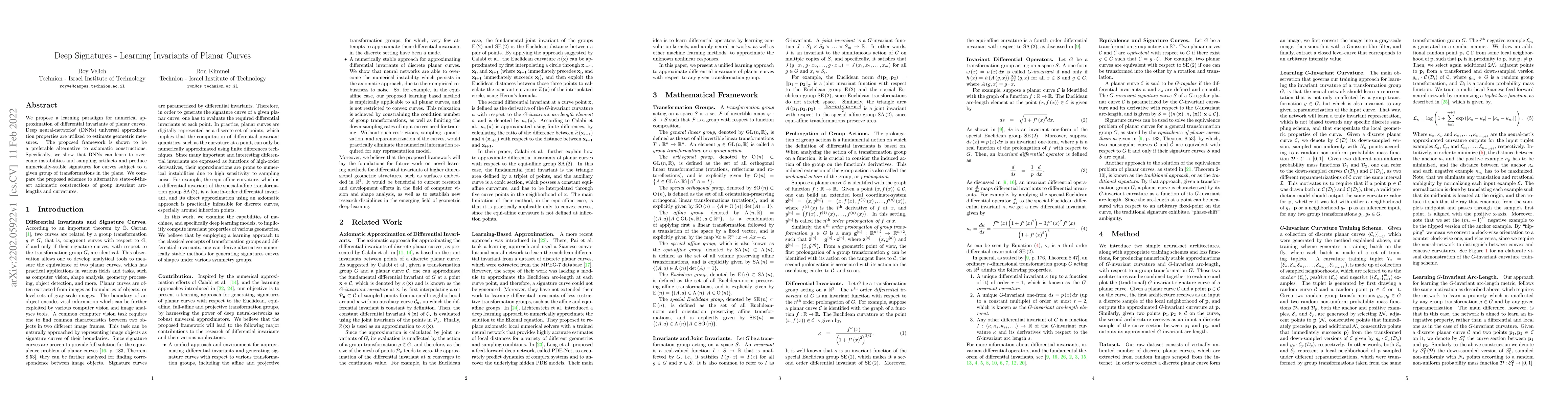Thumbnail for Deep Signatures -- Learning Invariants of Planar Curves