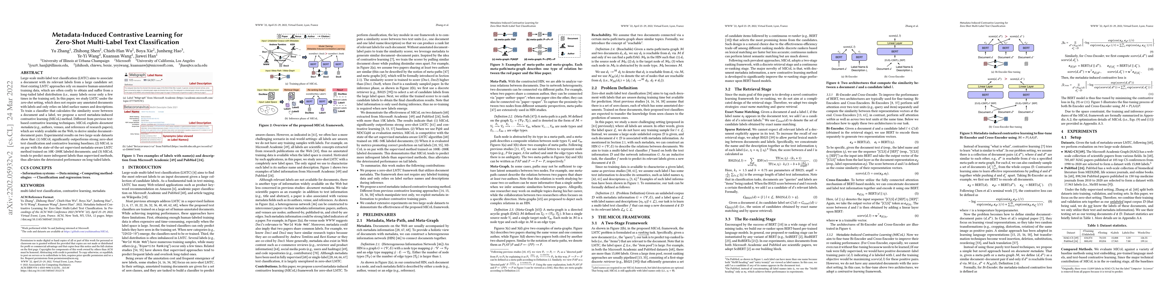 Thumbnail for Metadata-Induced Contrastive Learning for Zero-Shot Multi-Label Text
  Classification