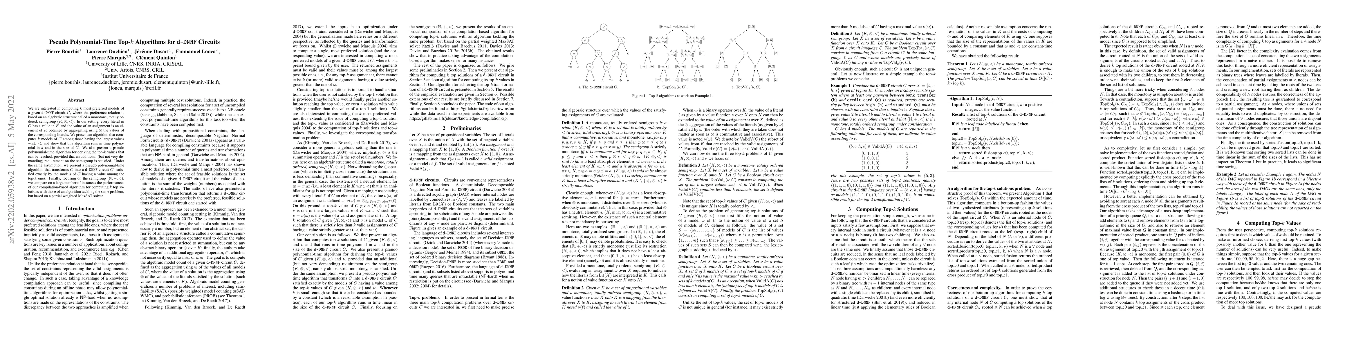 Thumbnail for Pseudo Polynomial-Time Top-k Algorithms for d-DNNF Circuits