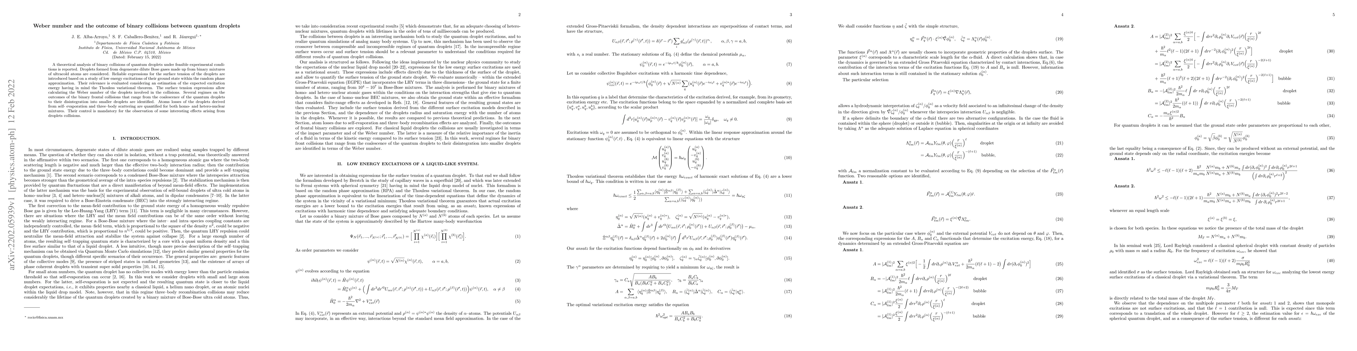 Thumbnail for Weber number and the outcome of binary collisions between quantum
  droplets