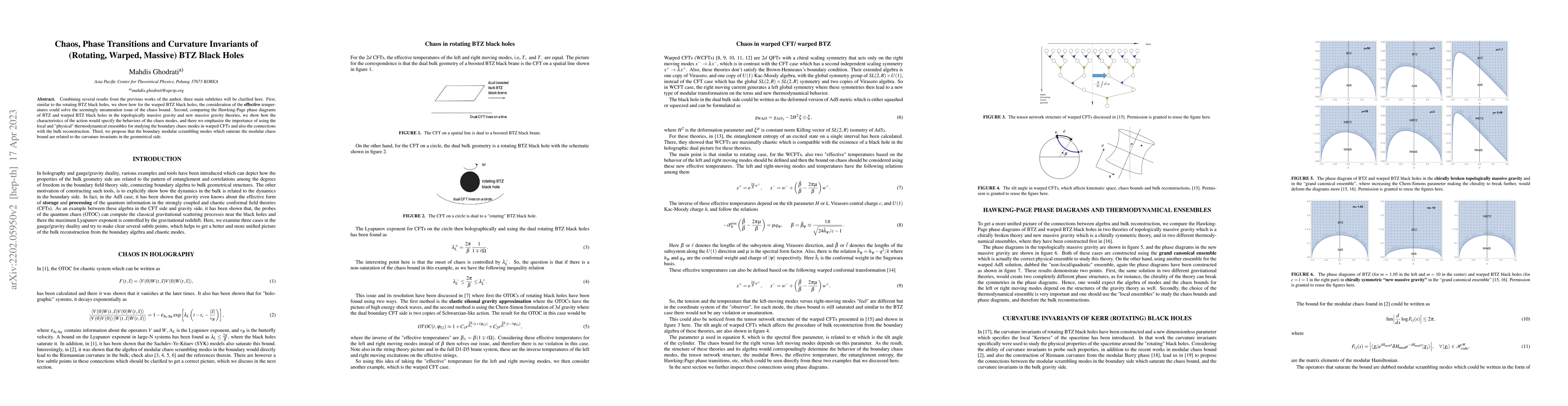 Thumbnail for Chaos, Phase Transitions and Curvature Invariants of (rotating, warped,
  massive) BTZ Black Holes