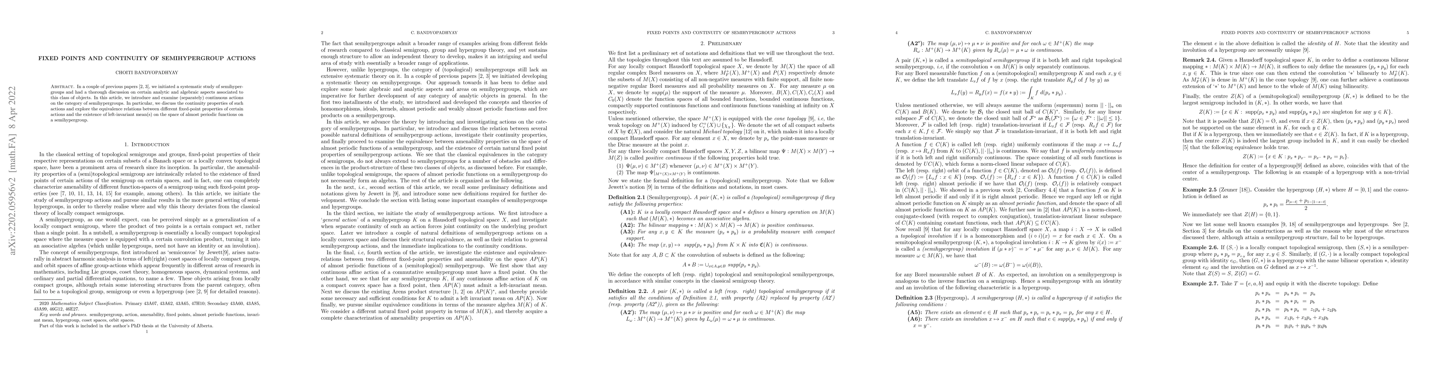 Thumbnail for Fixed Points and Continuity of Semihypergroup Actions