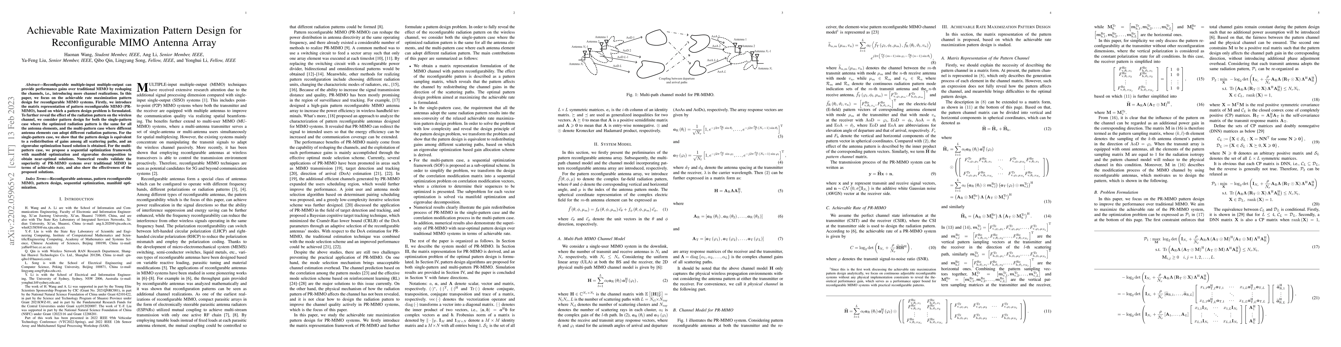 Thumbnail for Achievable Rate Maximization Pattern Design for Reconfigurable MIMO
  Antenna Array