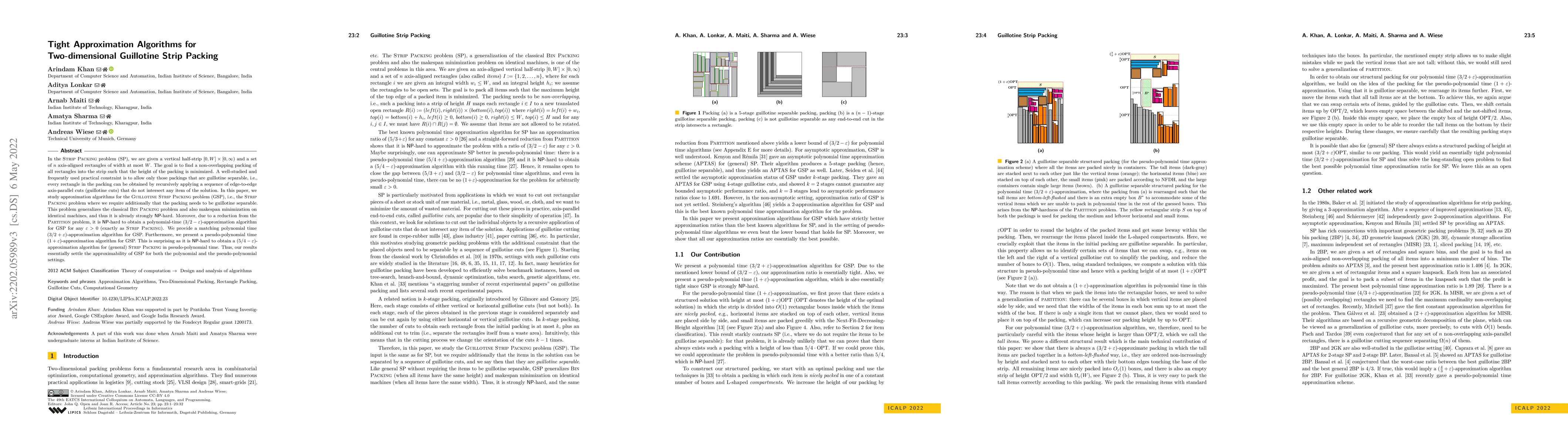 Thumbnail for Tight Approximation Algorithms for Two Dimensional Guillotine Strip
  Packing