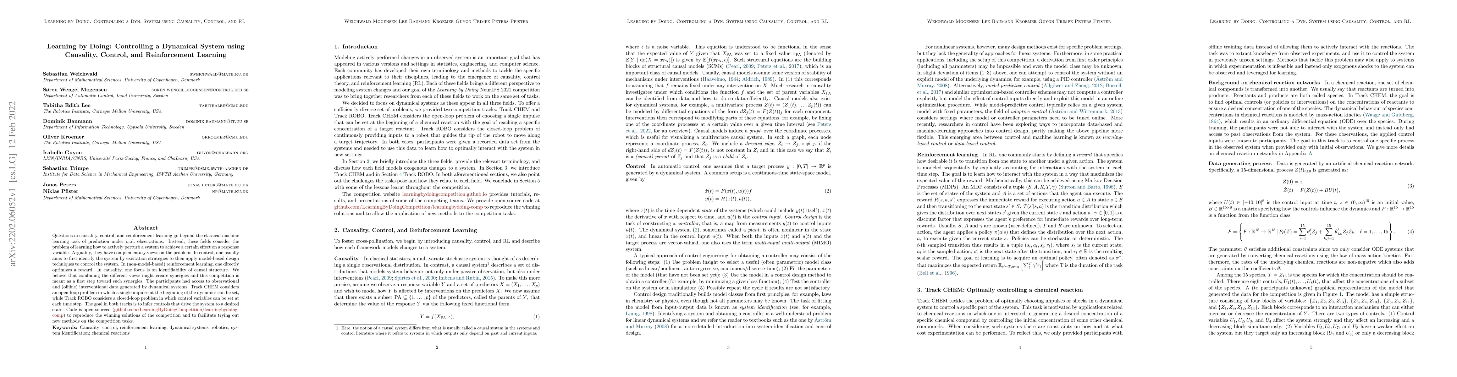 Thumbnail for Learning by Doing: Controlling a Dynamical System using Causality,
  Control, and Reinforcement Learning