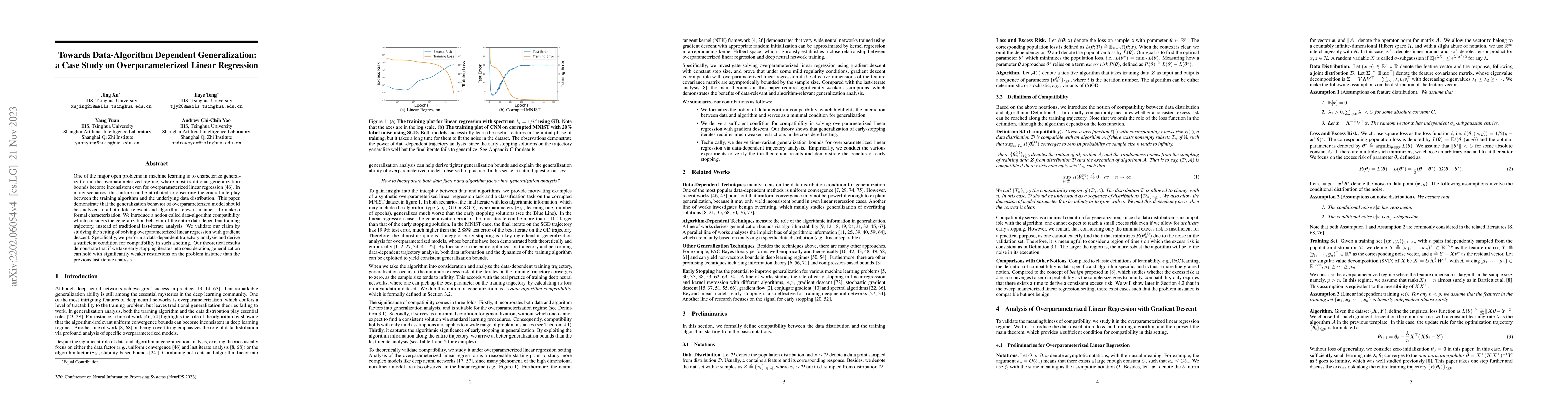 Thumbnail for Towards Data-Algorithm Dependent Generalization: a Case Study on
  Overparameterized Linear Regression