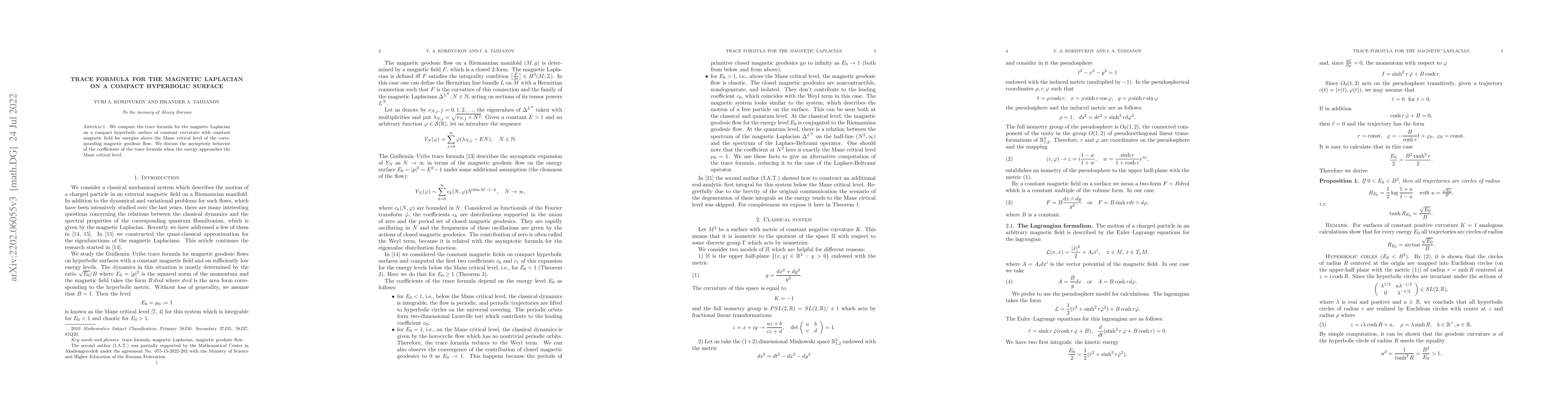 Thumbnail for Trace formula for the magnetic Laplacian on a compact hyperbolic surface