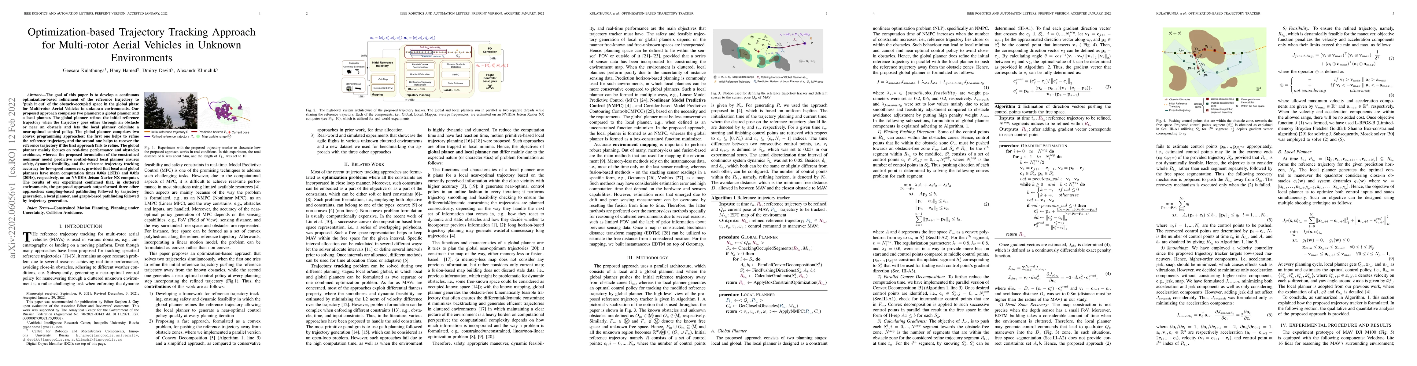 Thumbnail for Optimization-based Trajectory Tracking Approach for Multi-rotor Aerial
  Vehicles in Unknown Environments
