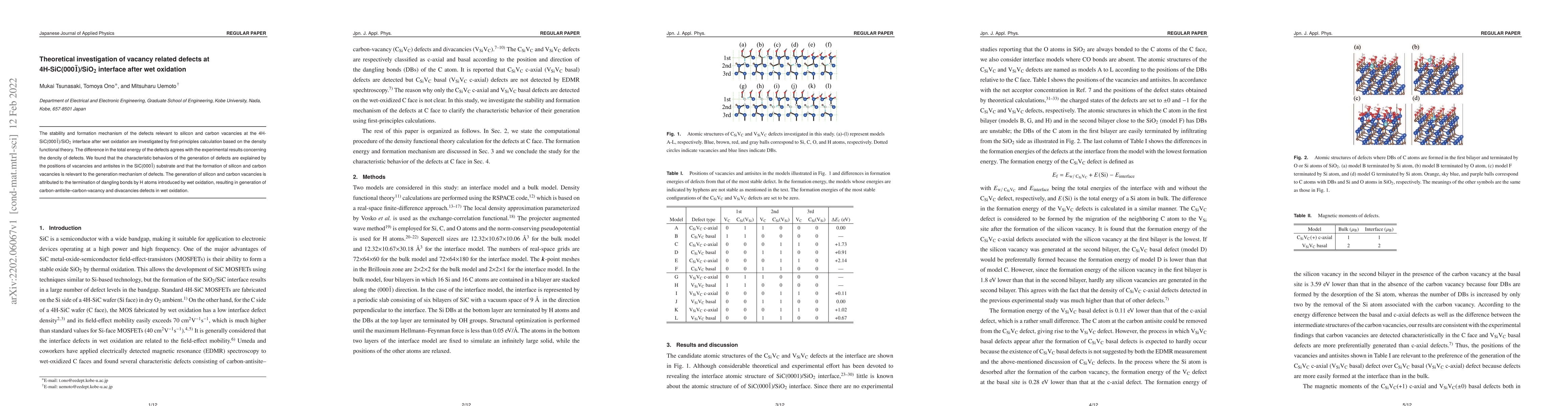 Thumbnail for Theoretical investigation of vacancy related defects at
  4H-SiC(000$\bar{1}$)/SiO$_2$ interface after wet oxidation