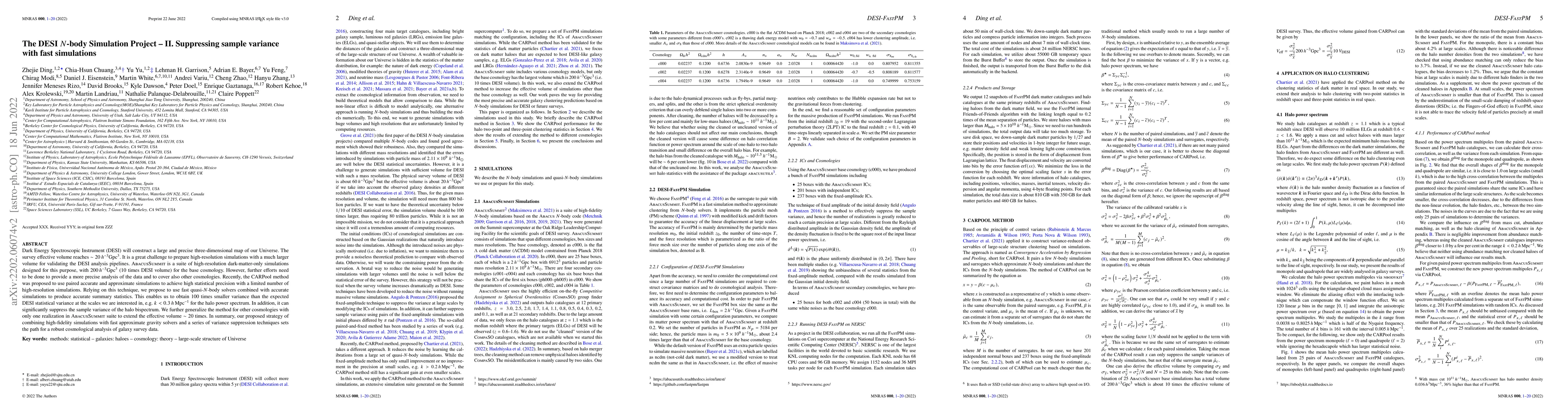 Thumbnail for The DESI $N$-body Simulation Project -- II. Suppressing sample variance
  with fast simulations