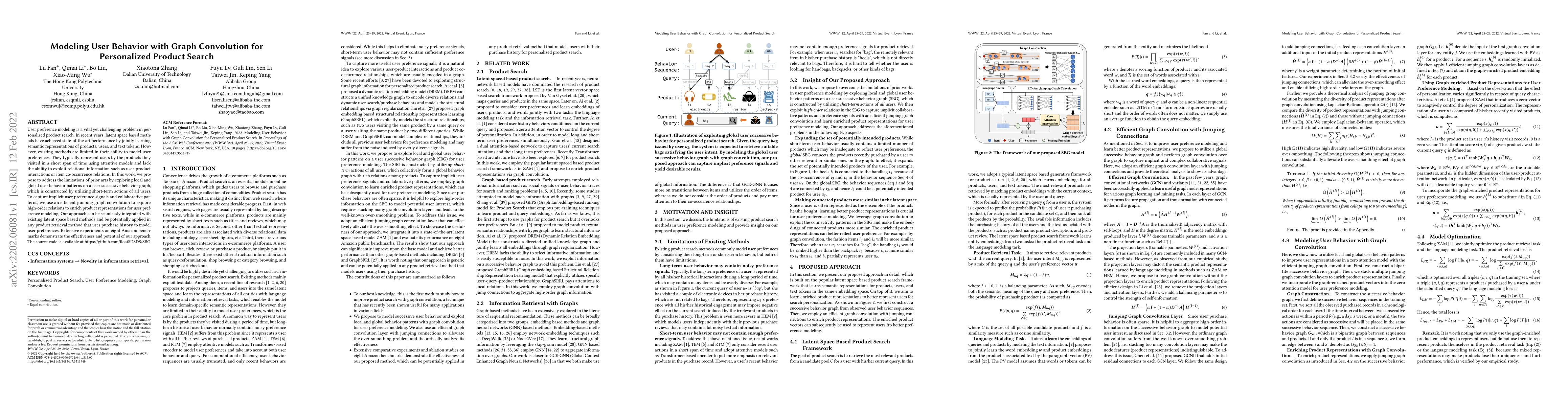 Thumbnail for Modeling User Behavior with Graph Convolution for Personalized Product
  Search