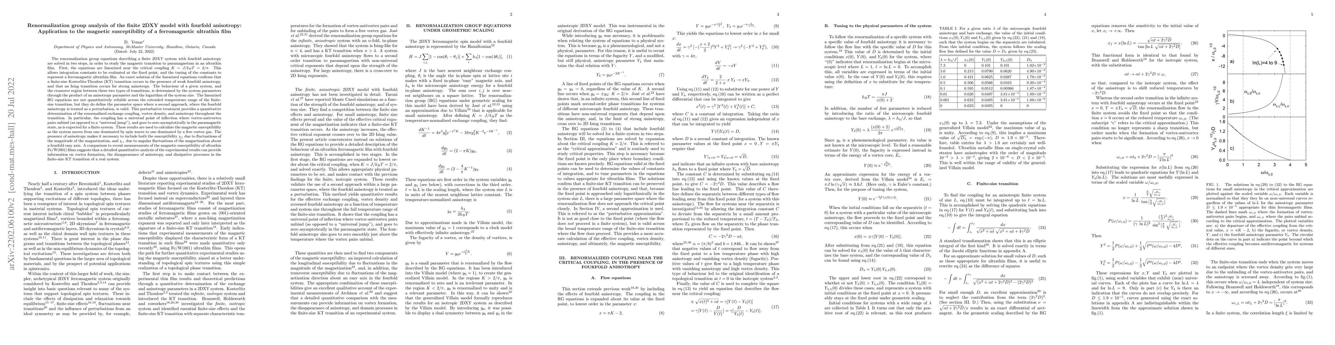 Thumbnail for Renormalization group analysis of the finite 2DXY model with fourfold
  anisotropy: Application to the magnetic susceptibility of a ferromagnetic
  ultrathin film