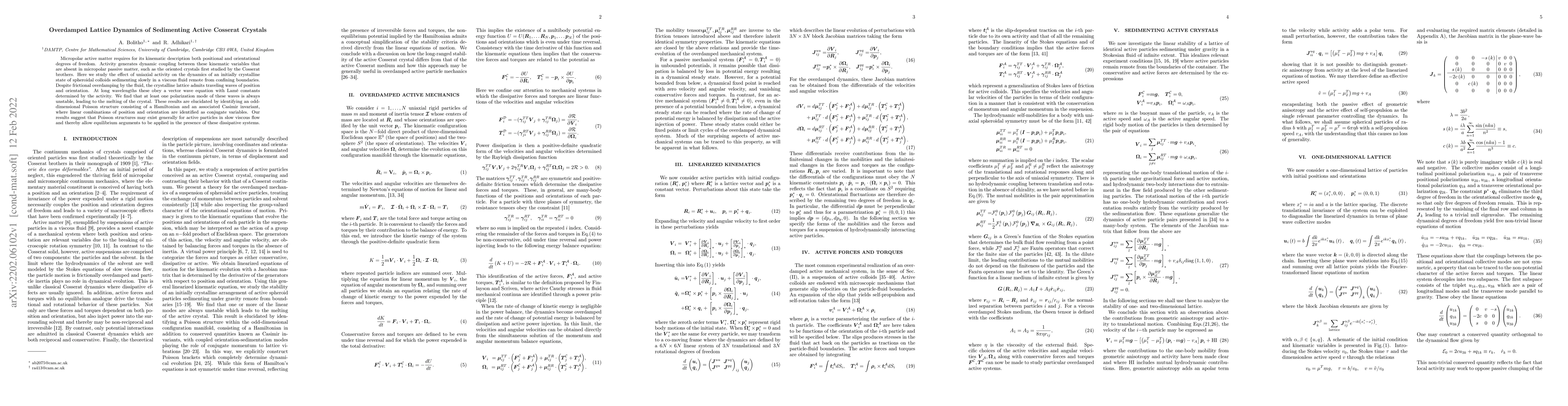 Thumbnail for Overdamped Lattice Dynamics of Sedimenting Active Cosserat Crystals