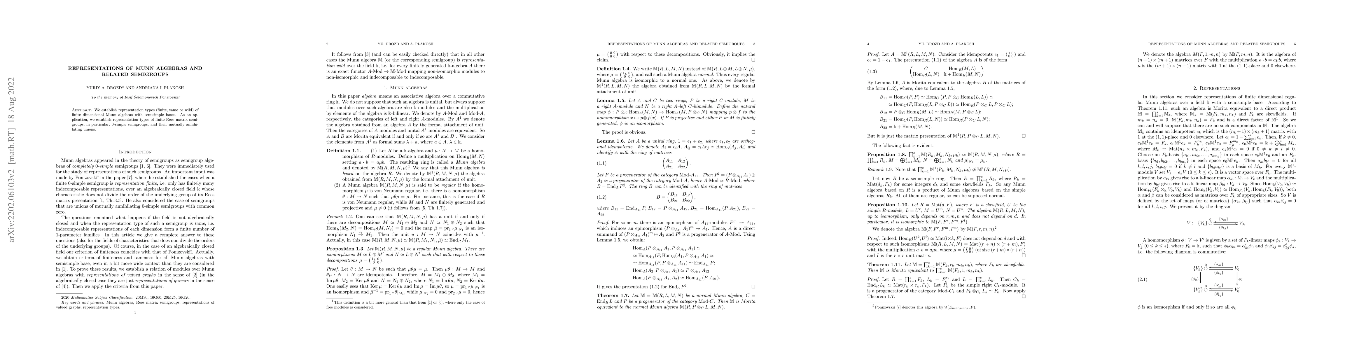 Thumbnail for Representations of Munn algebras and related semigroups