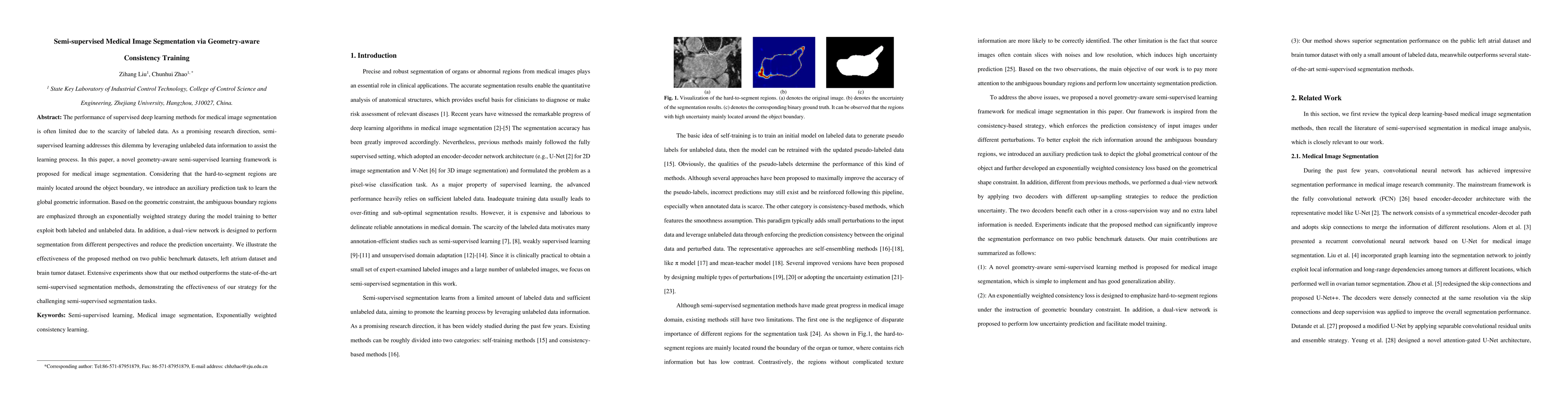 Thumbnail for Semi-supervised Medical Image Segmentation via Geometry-aware
  Consistency Training