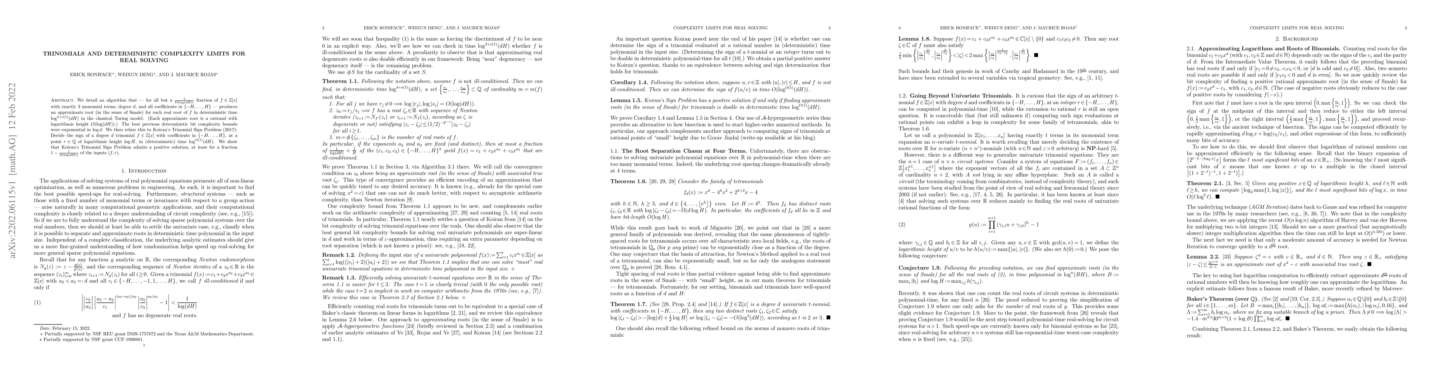 Thumbnail for Trinomials and Deterministic Complexity Limits for Real Solving