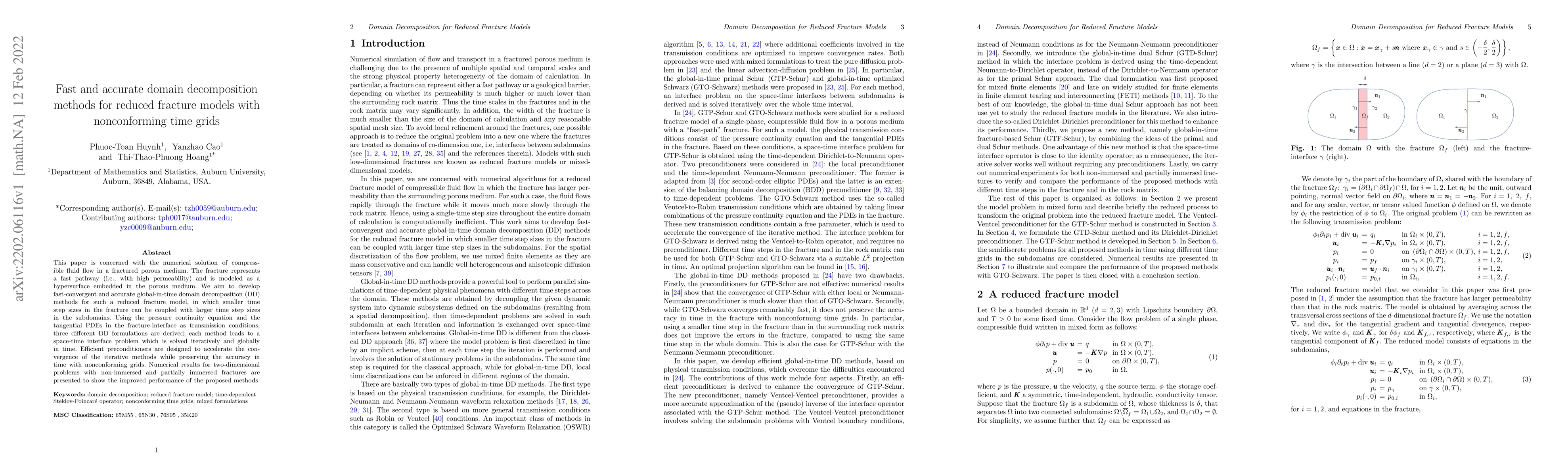 Thumbnail for Fast and accurate domain decomposition methods for reduced fracture
  models with nonconforming time grids