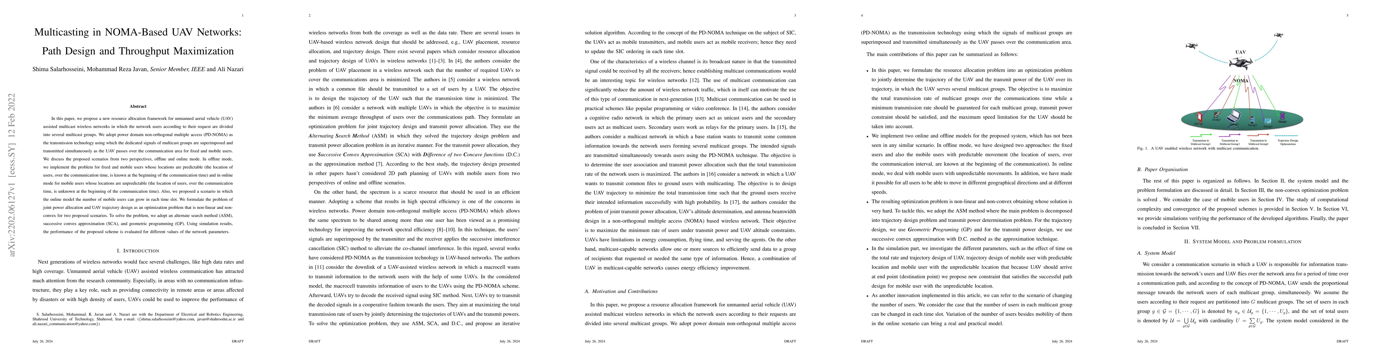 Thumbnail for Multicasting in NOMA-Based UAV Networks: Path Design and Throughput
  Maximization