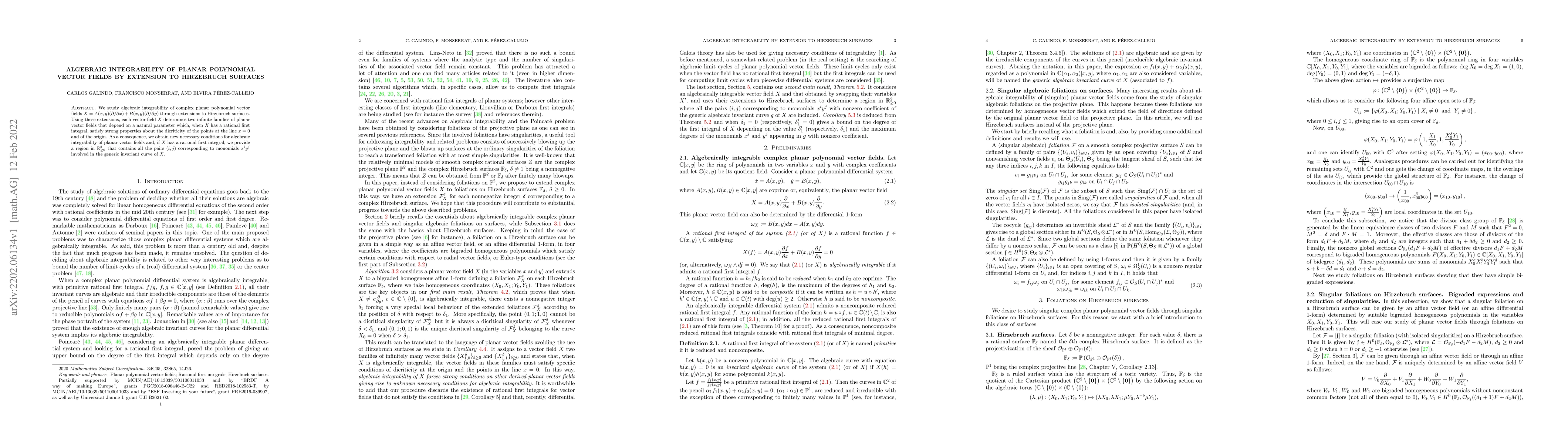 Thumbnail for Algebraic integrability of planar polynomial vector fields by extension
  to Hirzebruch surfaces