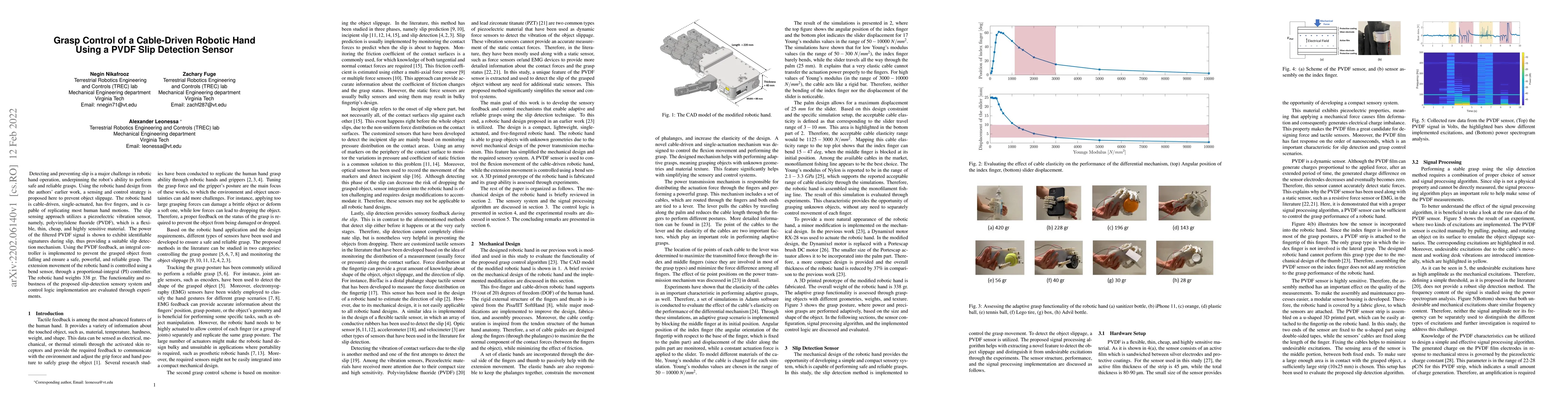 Thumbnail for Grasp Control of a Cable-Driven Robotic Hand Using a PVDF Slip Detection
  Sensor