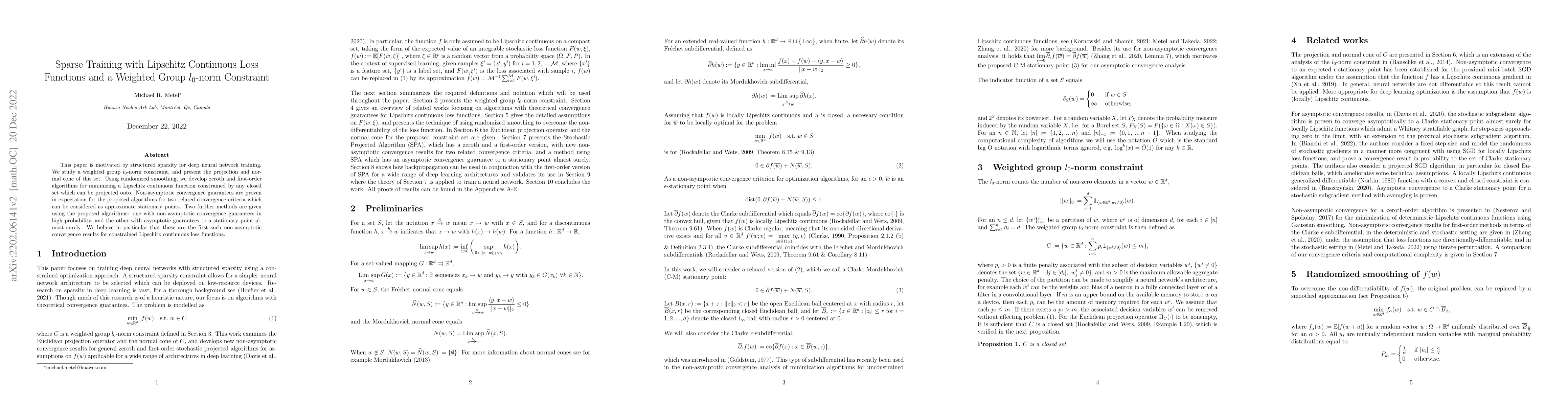 Thumbnail for Sparse Training with Lipschitz Continuous Loss Functions and a Weighted
  Group L0-norm Constraint