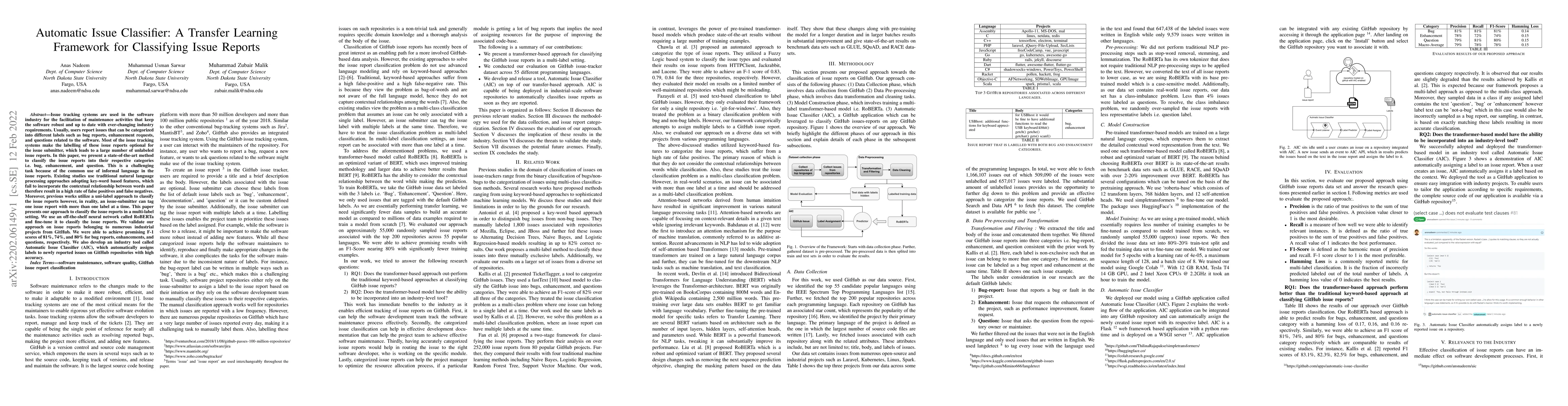 Thumbnail for Automatic Issue Classifier: A Transfer Learning Framework for
  Classifying Issue Reports