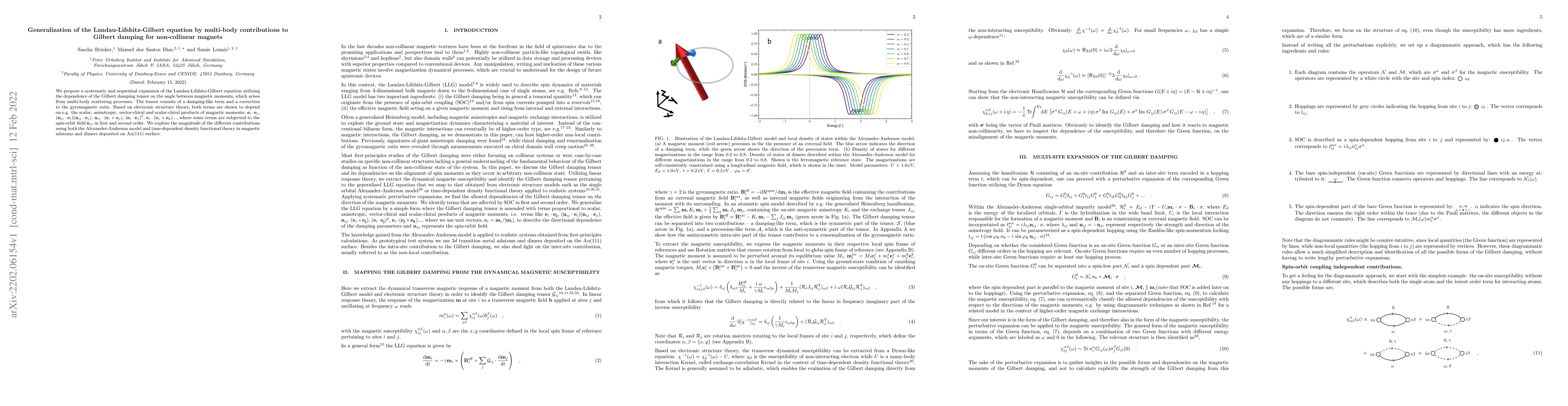 Thumbnail for Generalization of the Landau-Lifshitz-Gilbert equation by multi-body
  contributions to Gilbert damping for non-collinear magnets