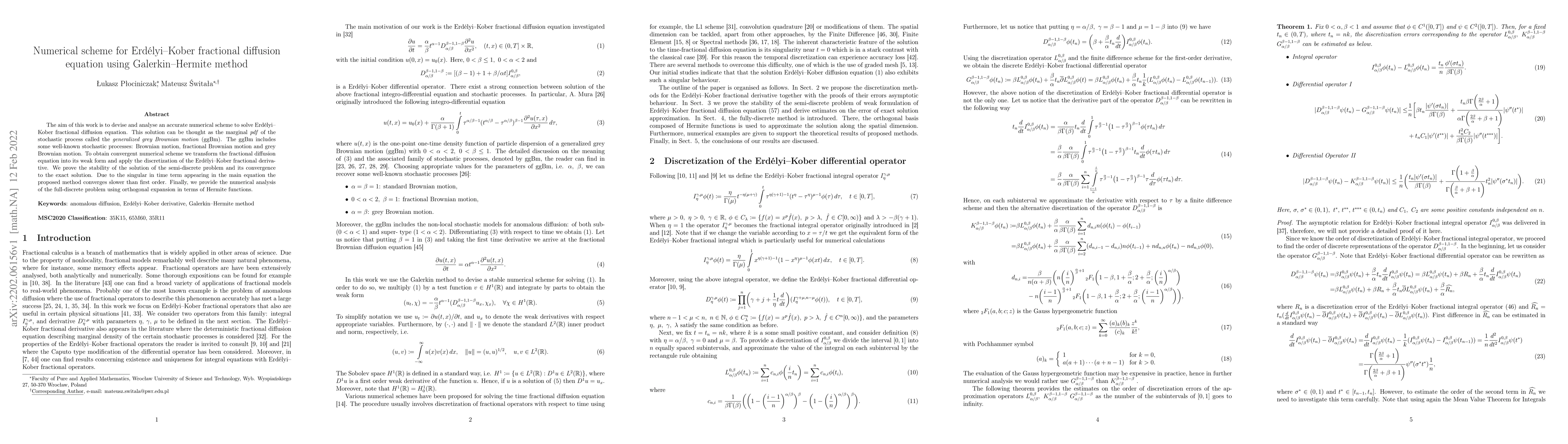 Thumbnail for Numerical scheme for Erd\'elyi-Kober fractional diffusion equation using
  Galerkin-Hermite method
