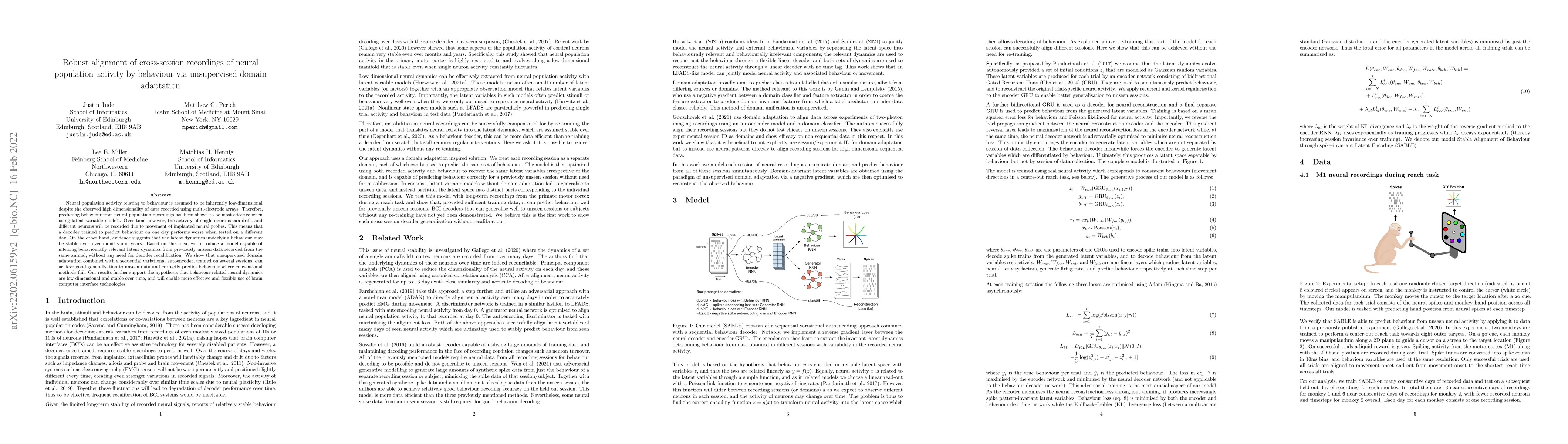 Thumbnail for Robust alignment of cross-session recordings of neural population
  activity by behaviour via unsupervised domain adaptation
