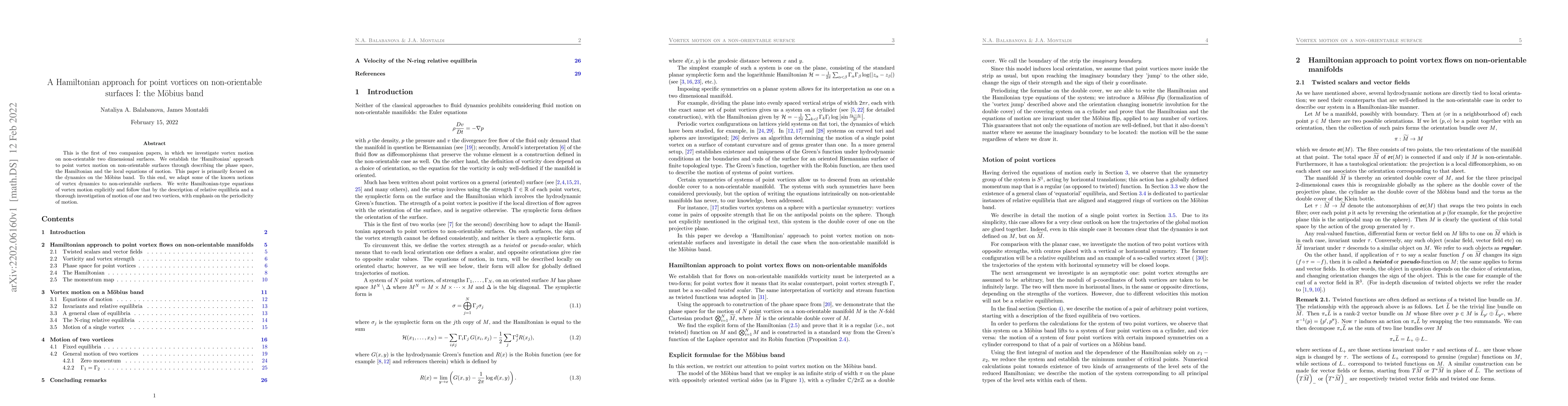 Thumbnail for Hamiltonian approach for point vortices on non-orientable surfaces I:
  the Mobius band