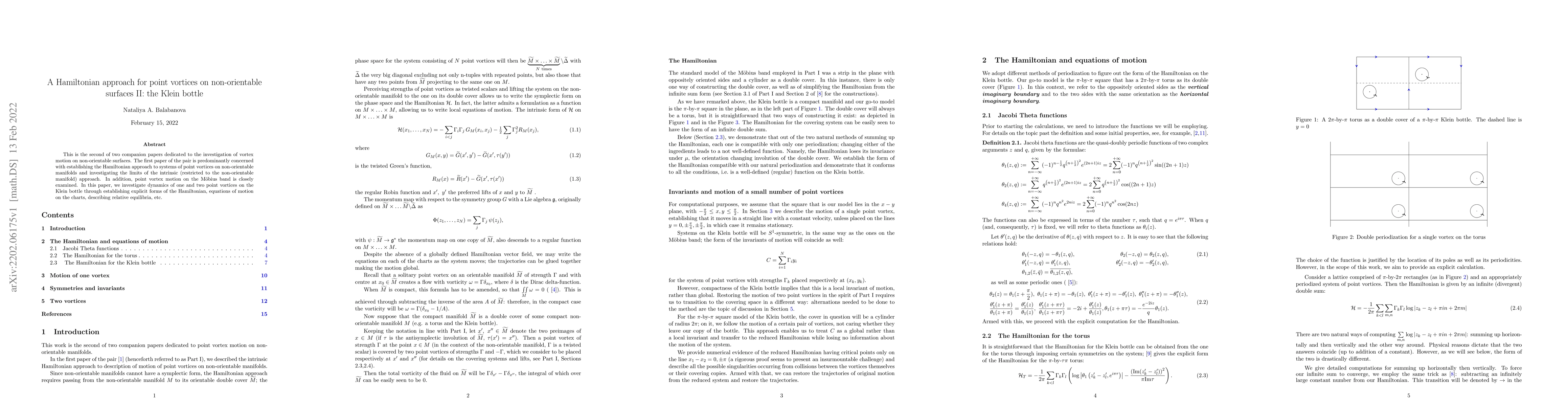 Thumbnail for A Hamiltonian approach for point vortices on non-orientable surfaces II:
  the Klein bottle