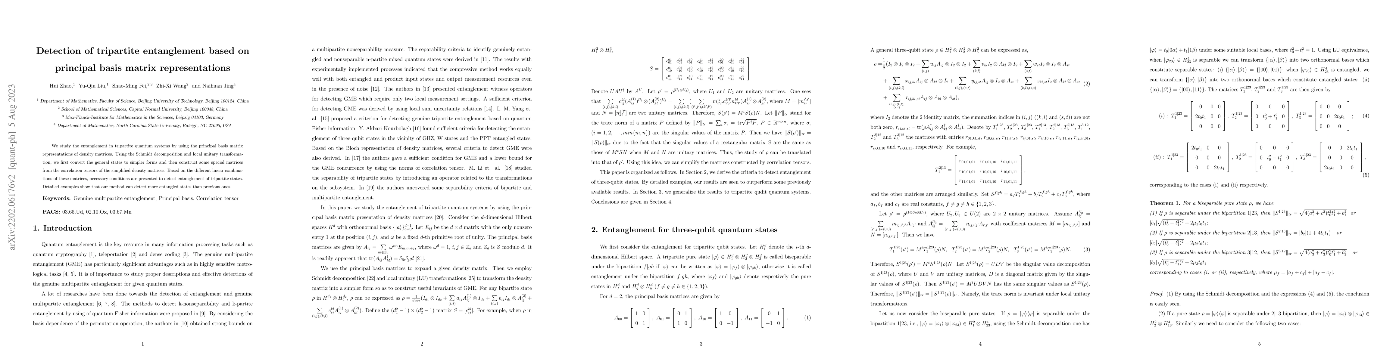 Thumbnail for Detection of tripartite entanglement based on principal basis matrix
  representations