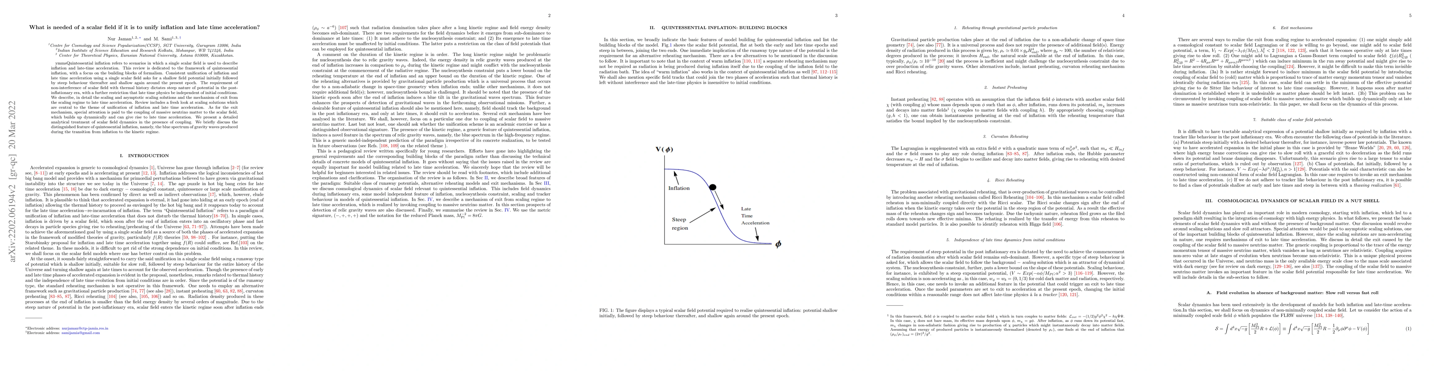 Thumbnail for What is needed of a scalar field if it is to unify inflation and late
  time acceleration ?