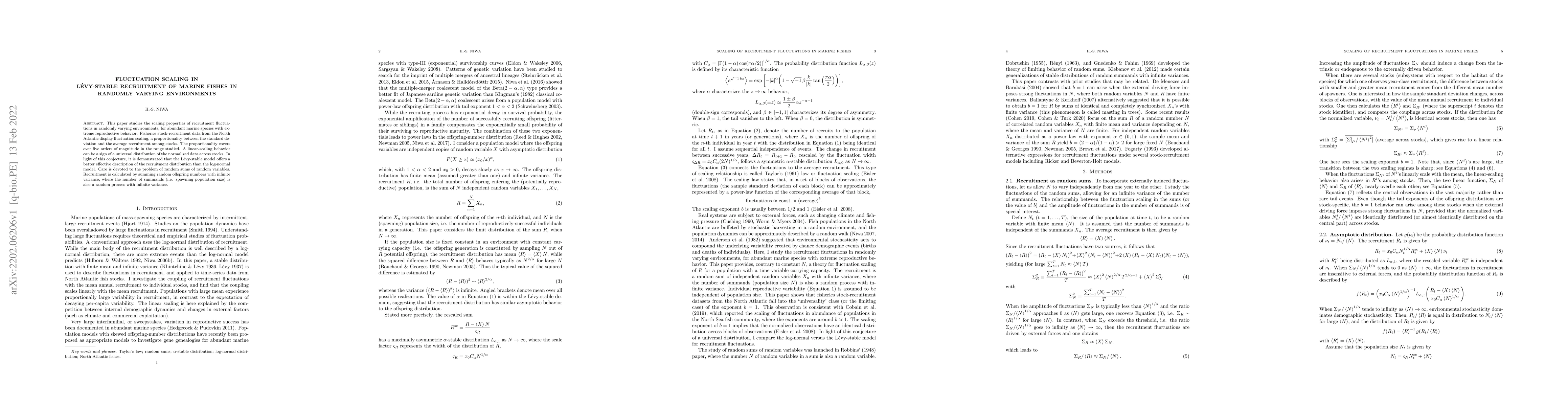 Thumbnail for Fluctuation scaling in L\'evy-stable recruitment of marine fishes in
  randomly varying environments