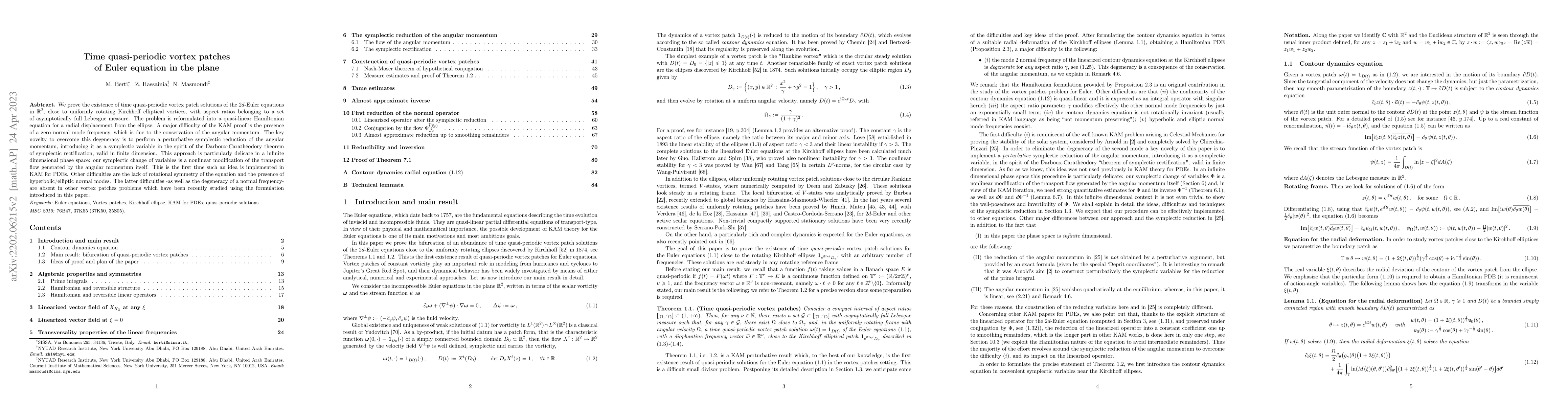 Thumbnail for Time quasi-periodic vortex patches of Euler equation in the plane