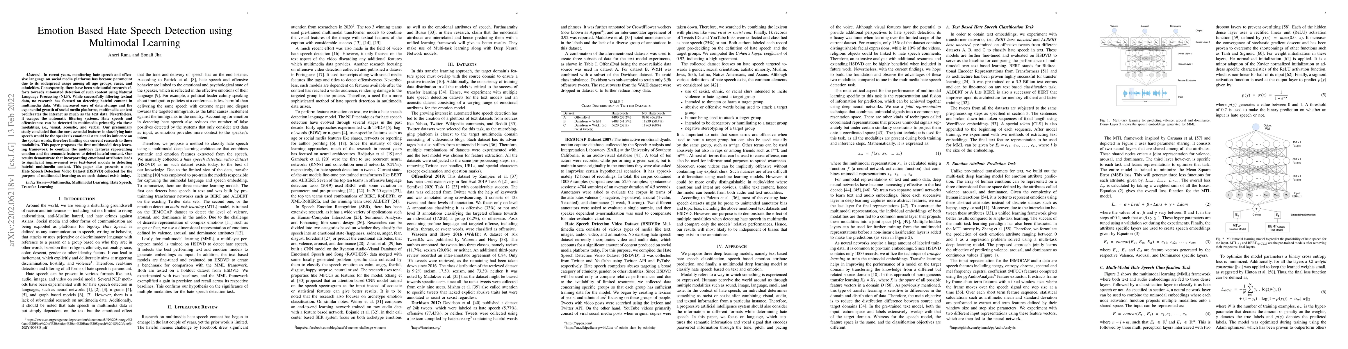 Thumbnail for Emotion Based Hate Speech Detection using Multimodal Learning