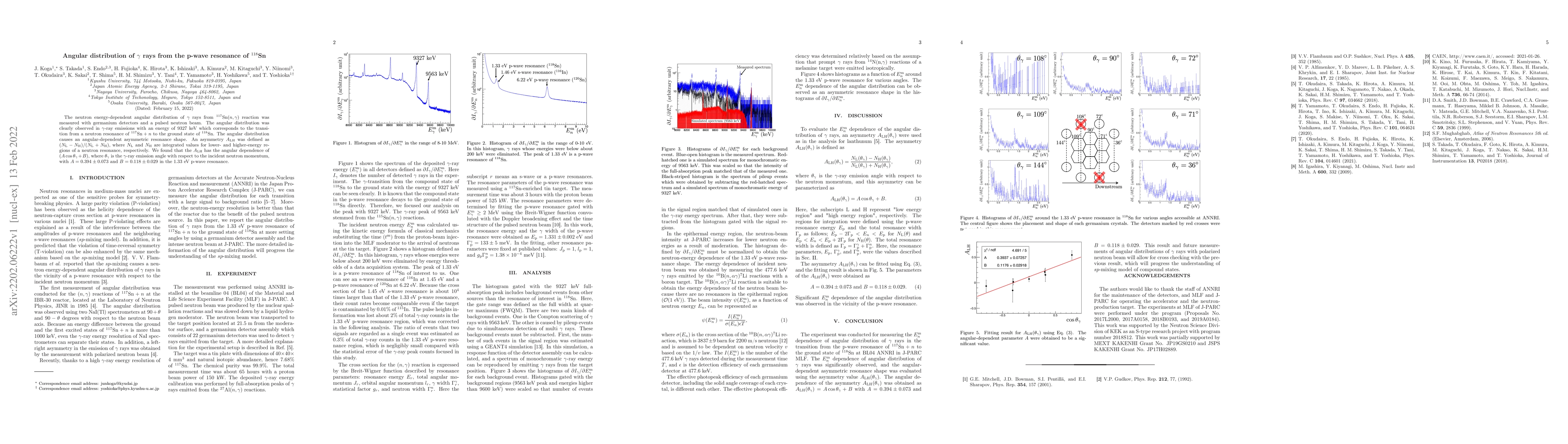 Thumbnail for Angular distribution of $\gamma$ rays from the p-wave resonance of
  $^{118}$Sn