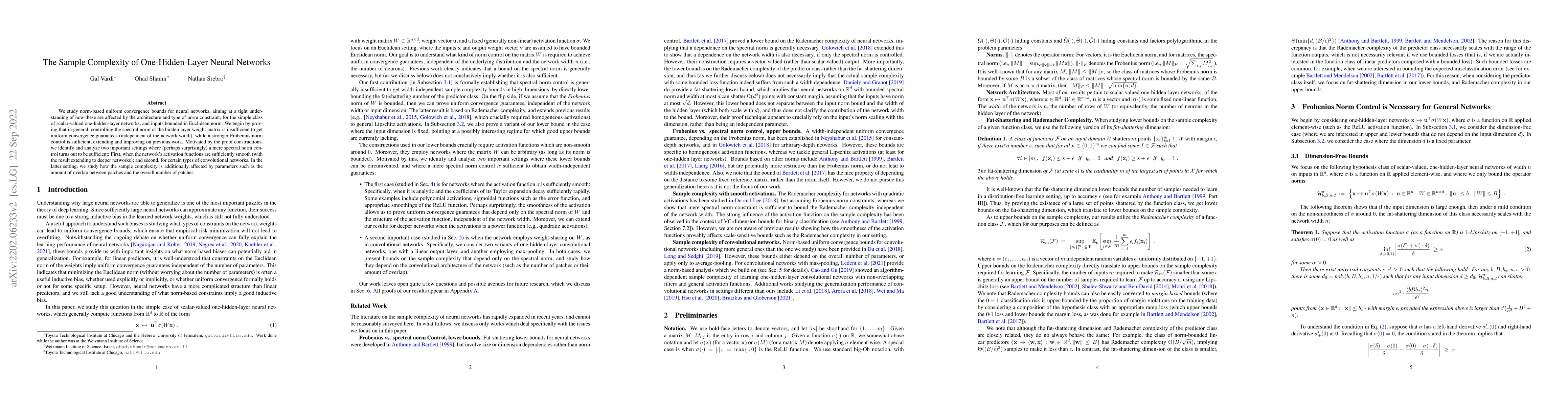 Thumbnail for The Sample Complexity of One-Hidden-Layer Neural Networks