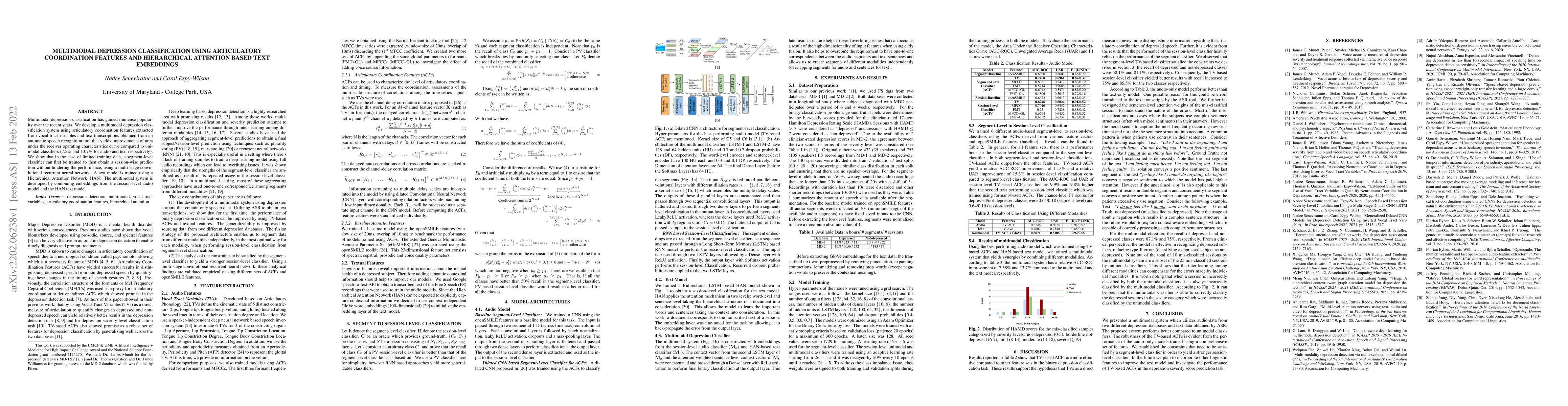Thumbnail for Multimodal Depression Classification Using Articulatory Coordination
  Features And Hierarchical Attention Based Text Embeddings