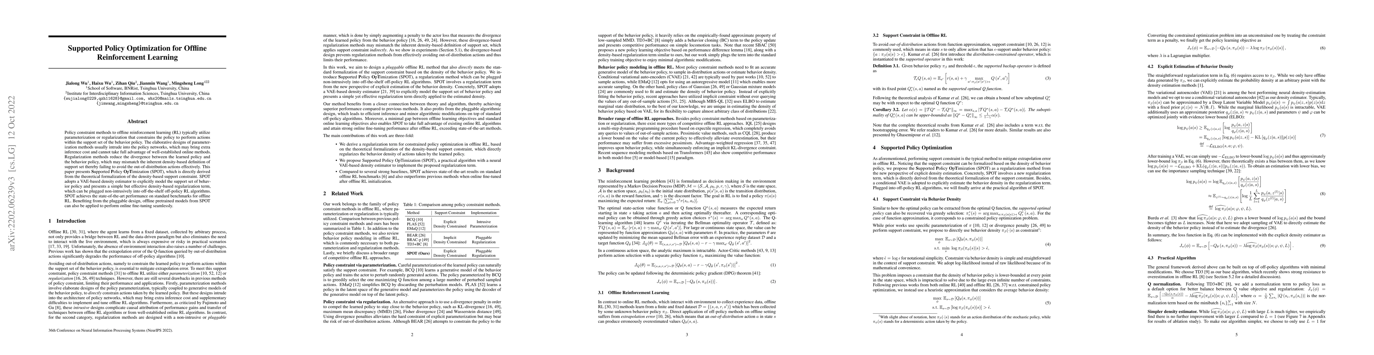 Thumbnail for Supported Policy Optimization for Offline Reinforcement Learning