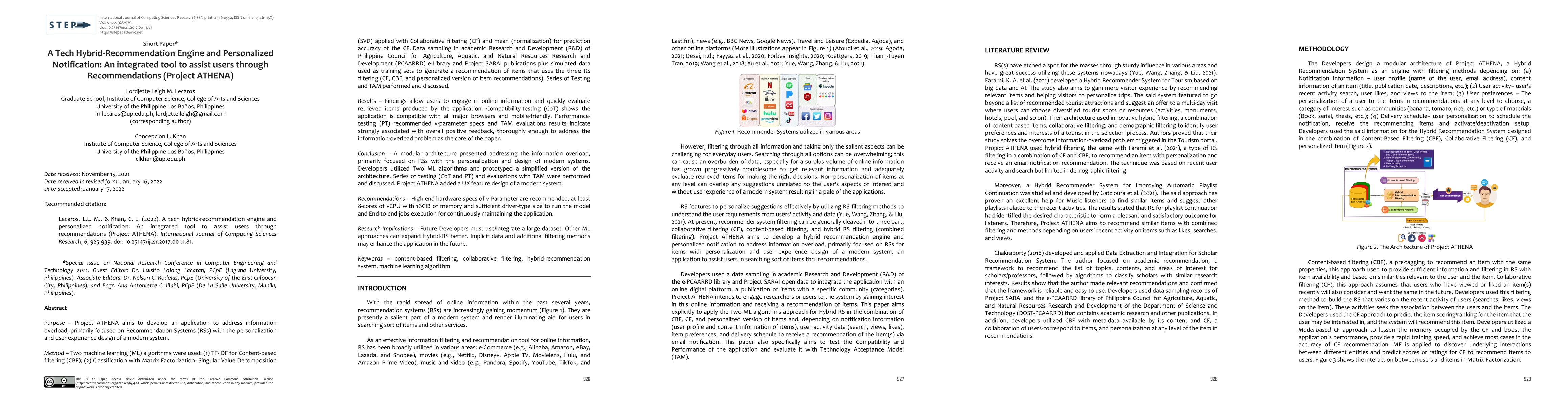 Thumbnail for A Tech Hybrid-Recommendation Engine and Personalized Notification: An
  integrated tool to assist users through Recommendations (Project ATHENA)