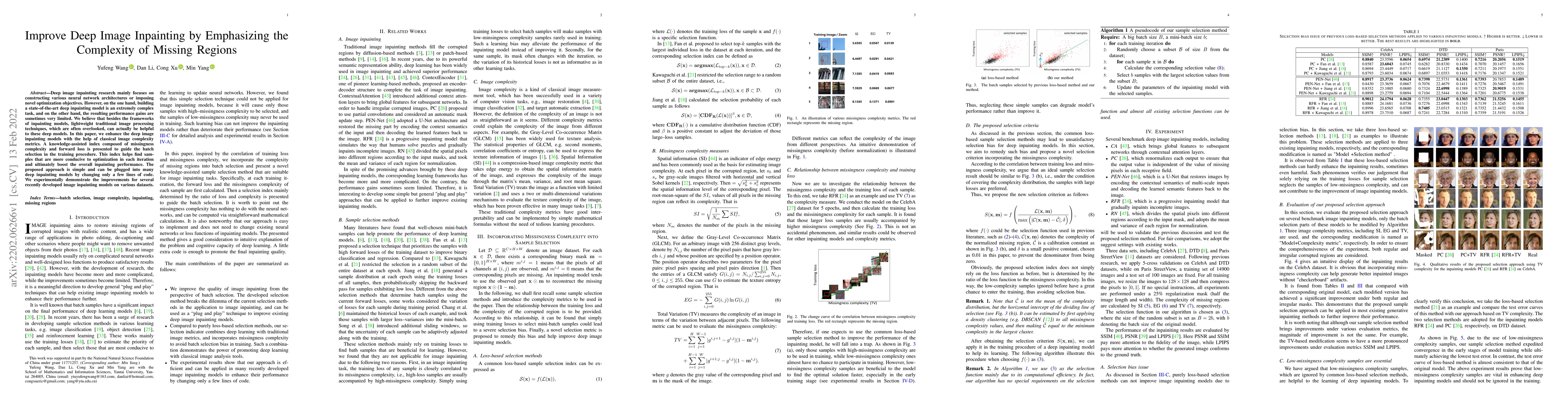 Thumbnail for Improve Deep Image Inpainting by Emphasizing the Complexity of Missing
  Regions