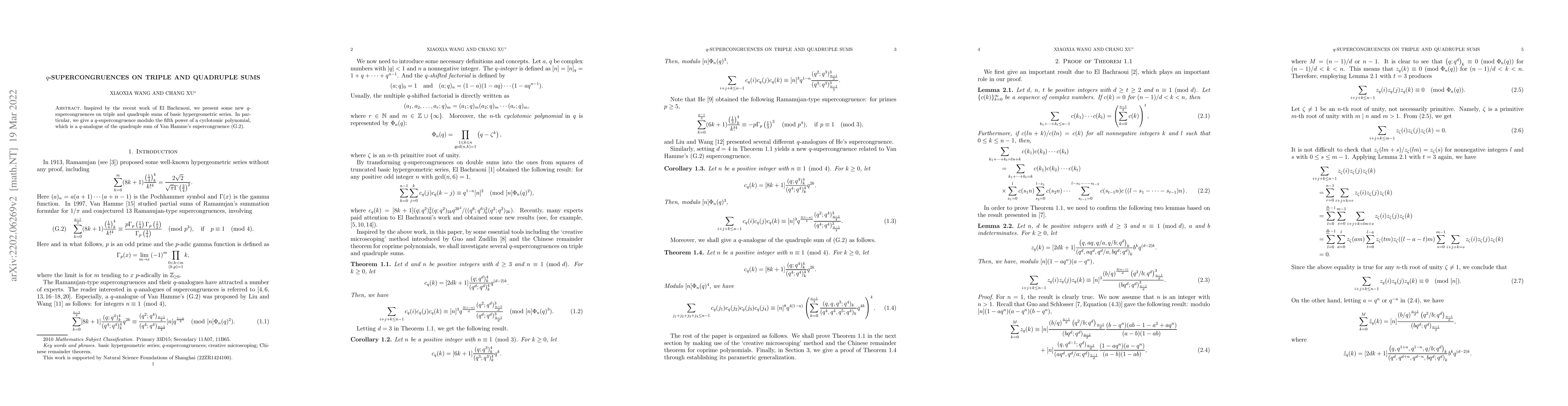 Thumbnail for $q$-Supercongruences on triple and quadruple sums