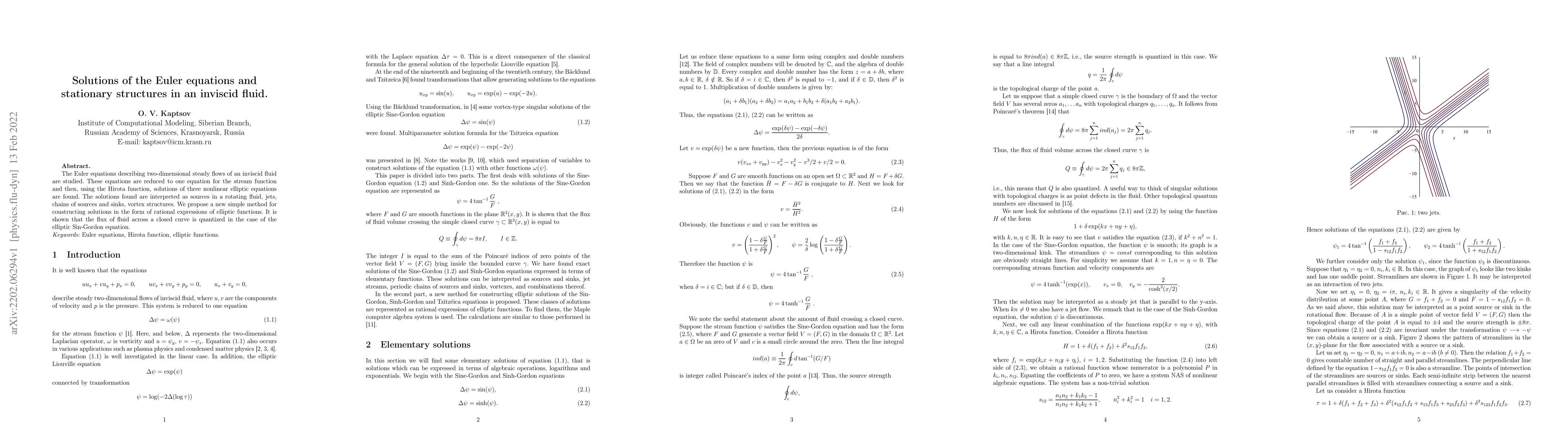 Thumbnail for Solutions of the Euler equations and stationary structures in an
  inviscid fluid