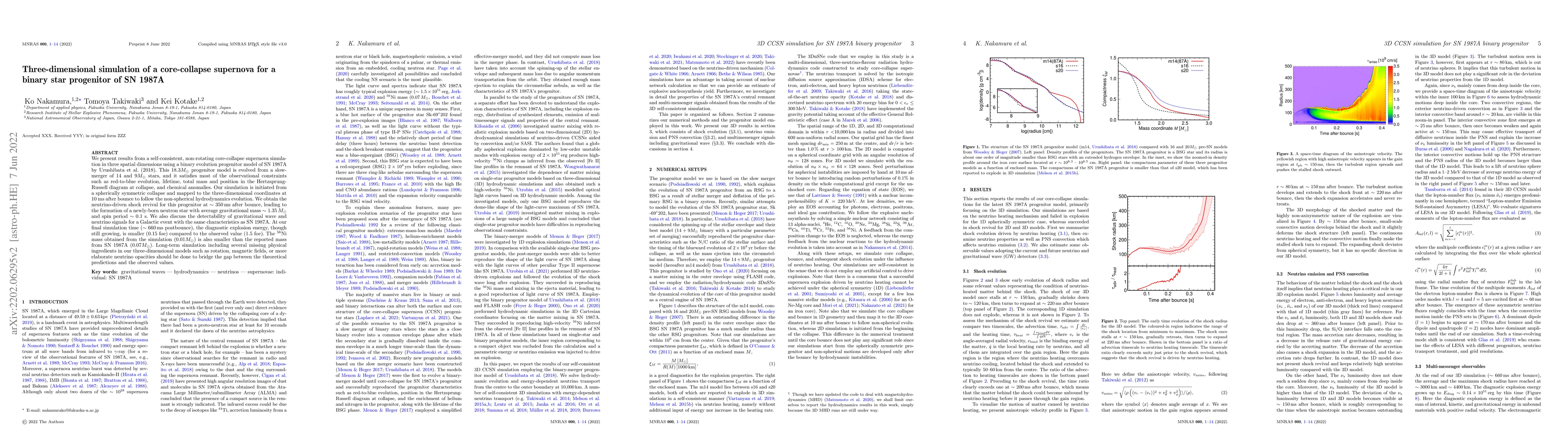 Thumbnail for Three-dimensional simulation of a core-collapse supernova for a binary
  star progenitor of SN 1987A