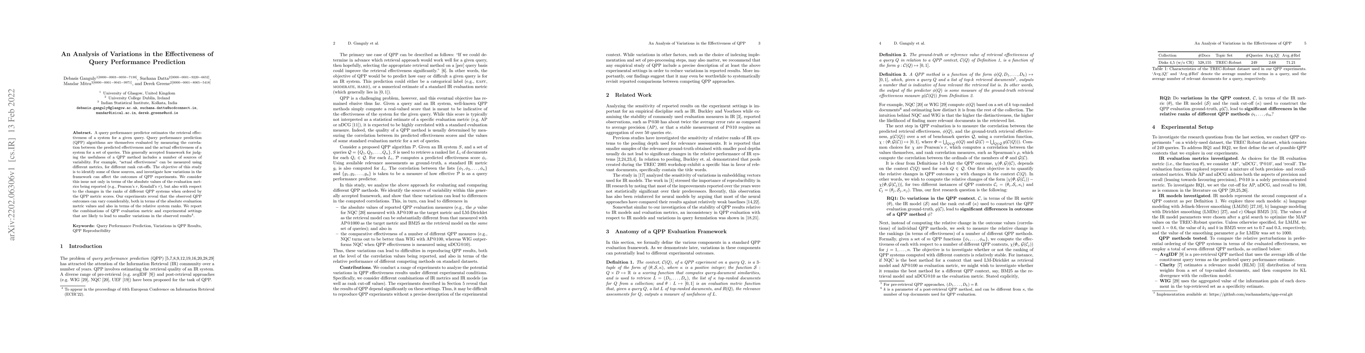 Thumbnail for An Analysis of Variations in the Effectiveness of Query Performance
  Prediction